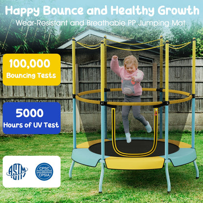 48 Inch Toddler Trampoline with Safety Enclosure Net-Yellow