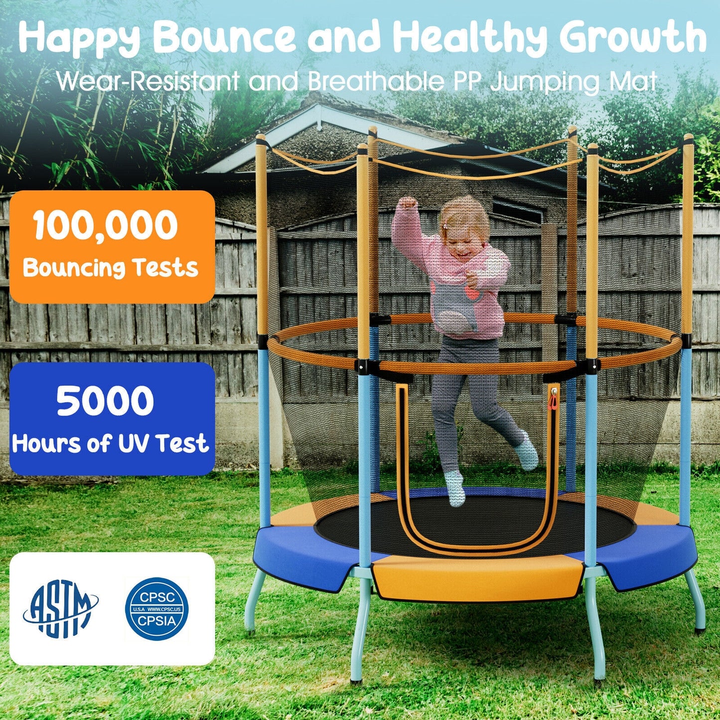 48 Inch Toddler Trampoline with Safety Enclosure Net-Orange