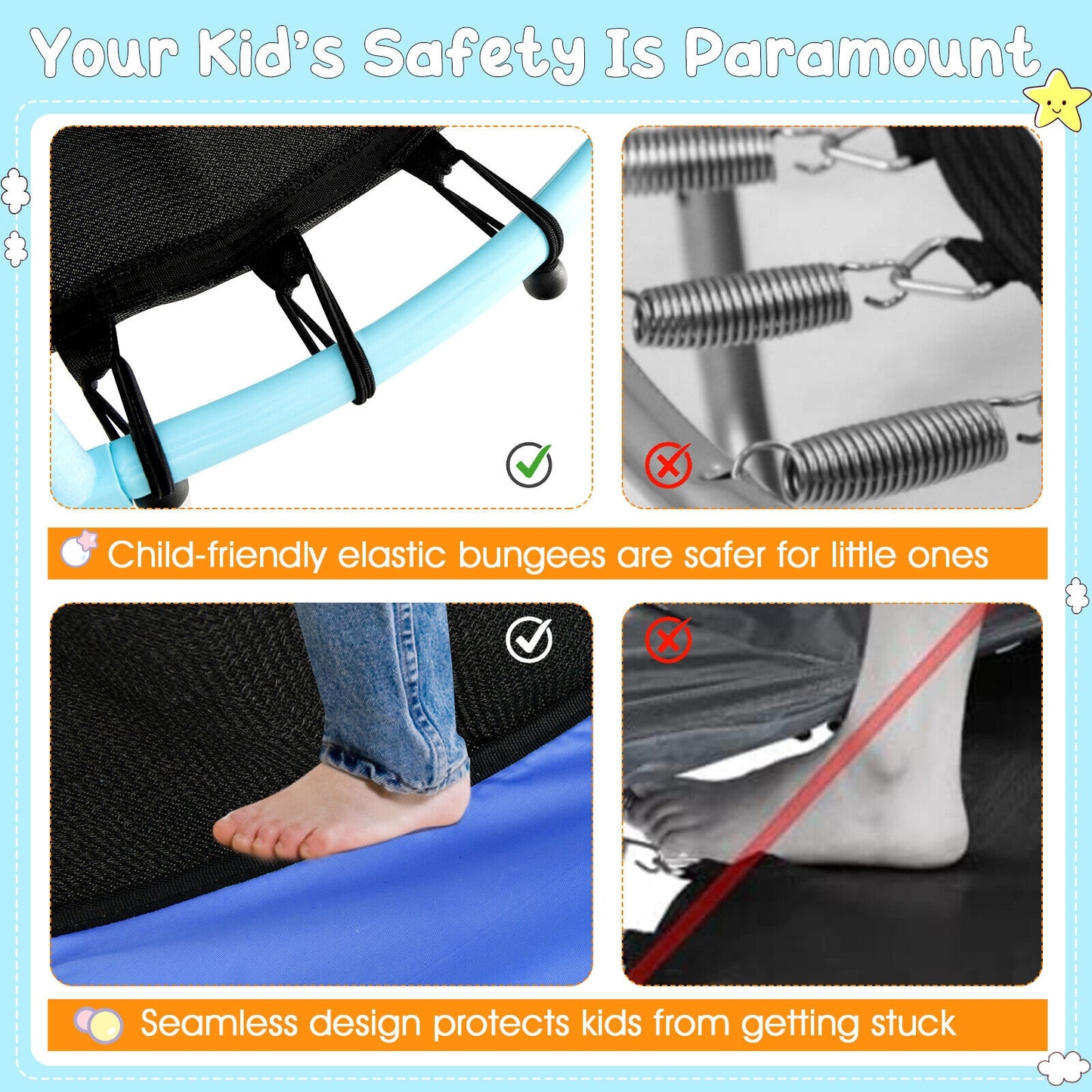 48 Inch Toddler Trampoline with Safety Enclosure Net-Orange