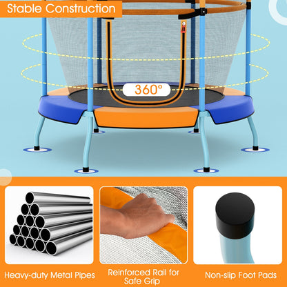 48 Inch Toddler Trampoline with Safety Enclosure Net-Orange