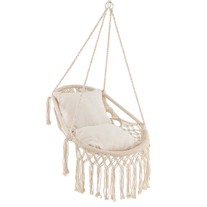 Hanging Hammock Chair with Soft Seat Cushions and Rope Chain-Beige
