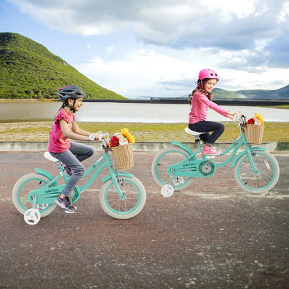 14-Inch Kids Bike with Training Wheels and Adjustable Handlebar Seat-Green