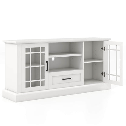 TV Stand for TVs up to 70 with Glass Doors Cubbies and Drawer-Black