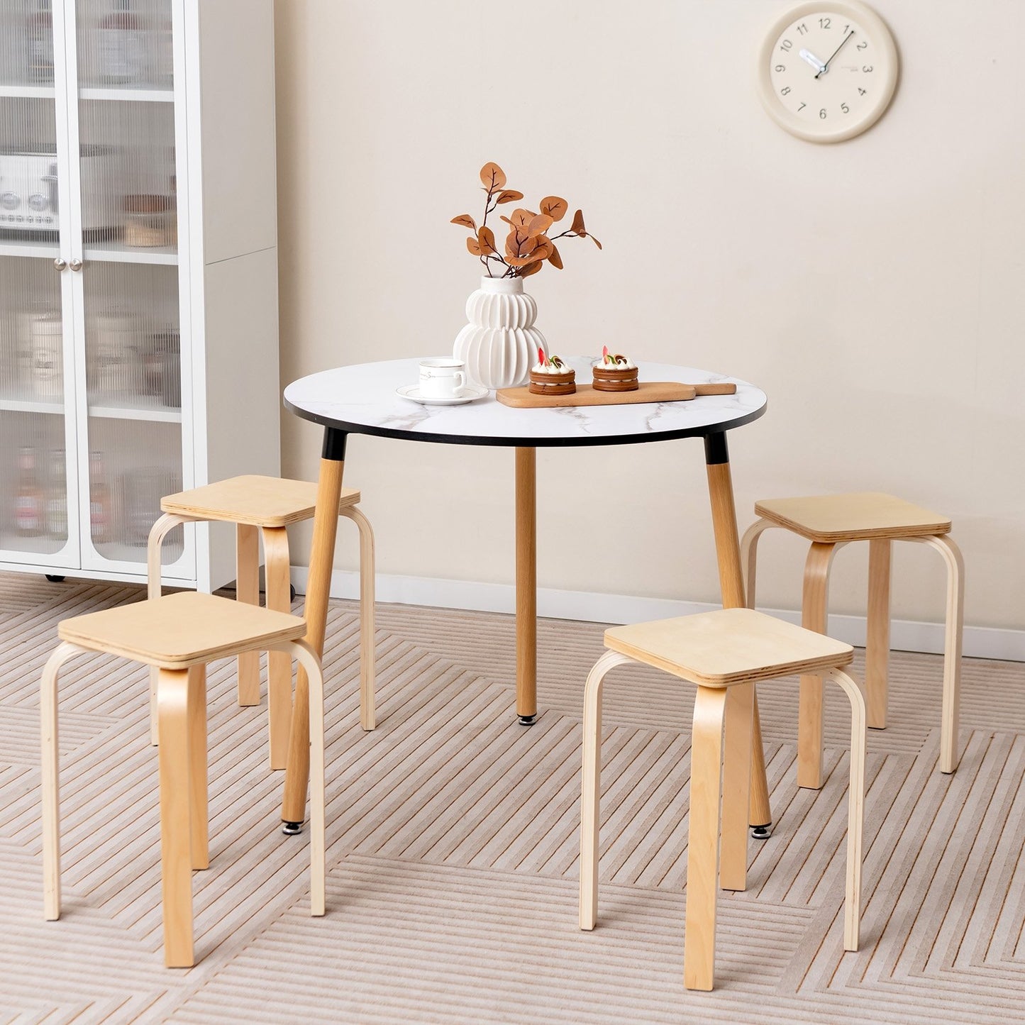 Set of 4 Colorful Square Stools with Anti-slip Felt Mats-Multicolor