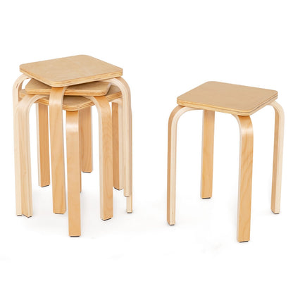 Set of 4 Colorful Square Stools with Anti-slip Felt Mats-Multicolor