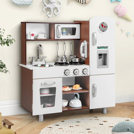 Kids Kitchen Playset with Realistic Sounds and Lights-Brown & White