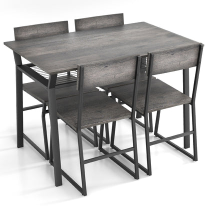 5 Piece Dining Table Set with Storage Rack and Metal Frame-Coffee
