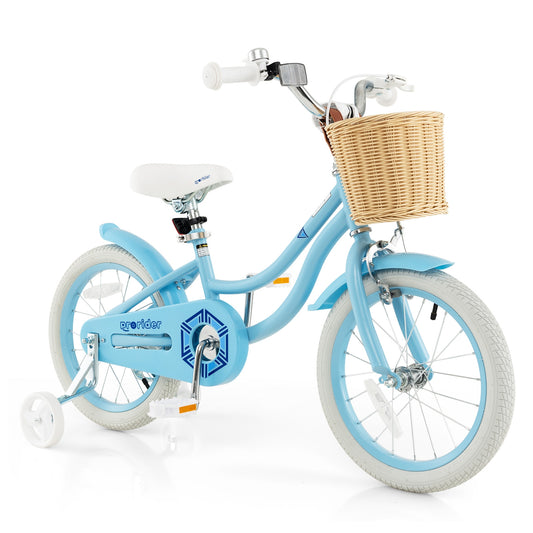 16-Inch Kids Bike with Training Wheels and Adjustable Handlebar Seat-Blue