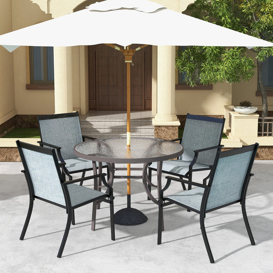 4 Piece Patio Dining Chairs Large Outdoor Chairs with Breathable Seat and Metal Frame-Blue