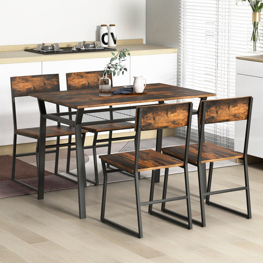 5 Piece Dining Table Set with Storage Rack and Metal Frame-Coffee