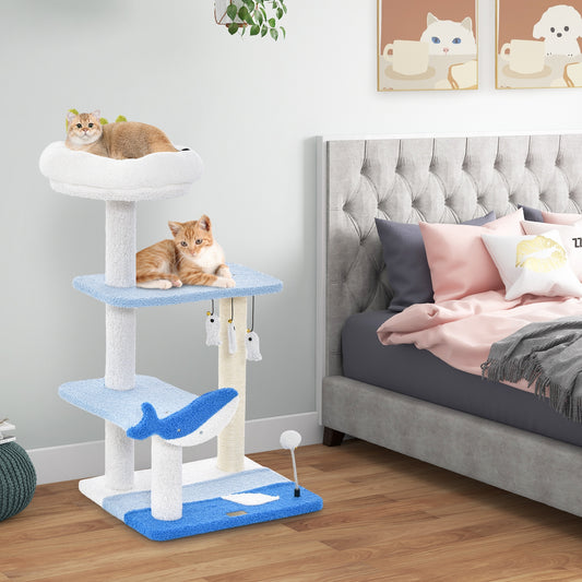 3-level Cat Tower with Sisal Covered Scratching Posts-Blue