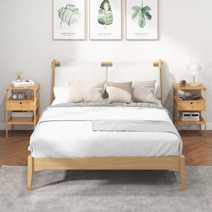 Bamboo Nightstand with Storage Drawer and Slatted Shelf-1 Piece