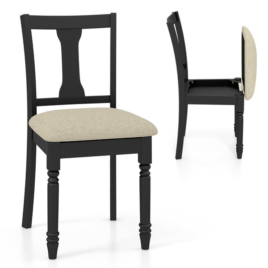 Set of 2 Kitchen Dining Chair with Linen Fabric and Storage Space-Black