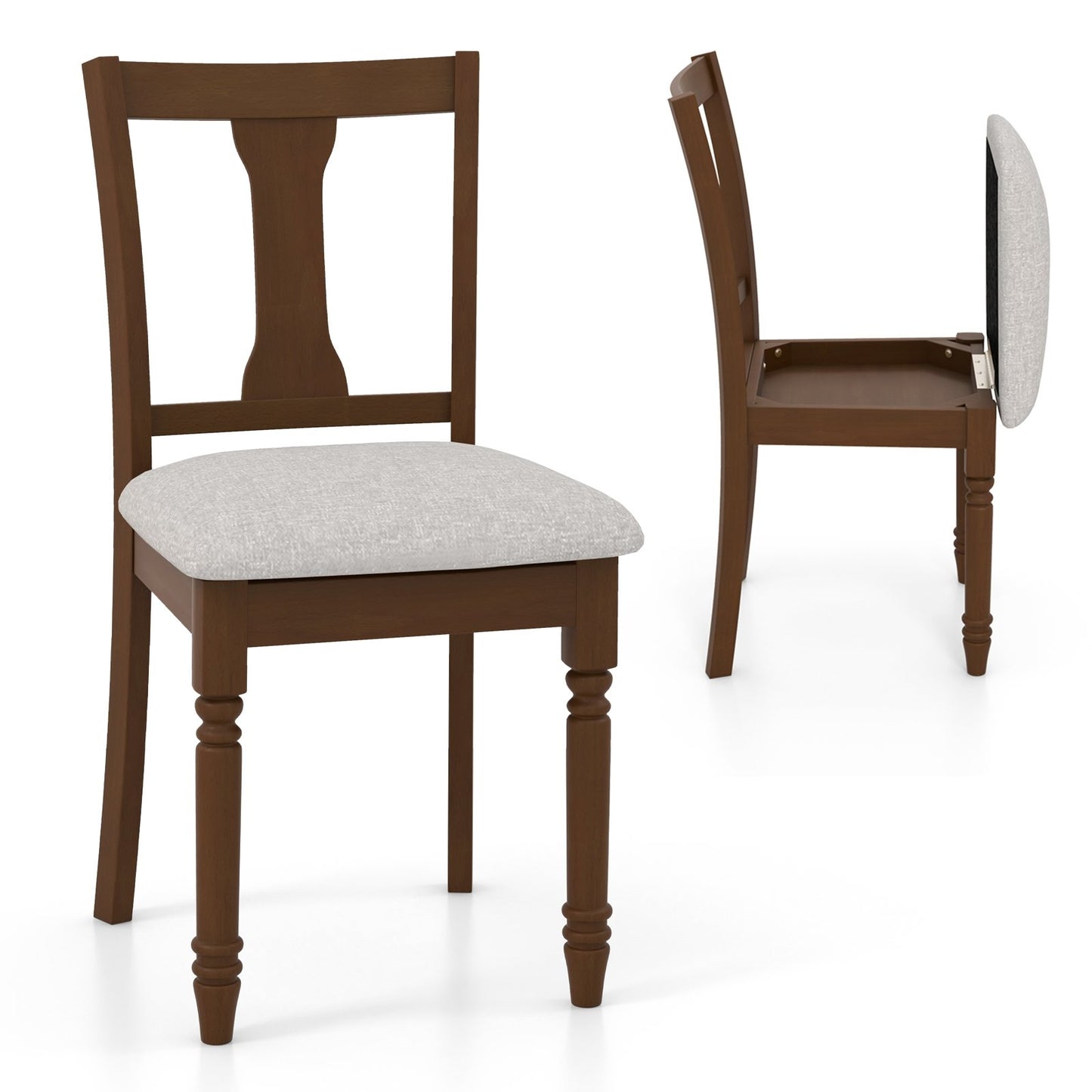 Set of 2 Kitchen Dining Chair with Linen Fabric and Storage Space-Black