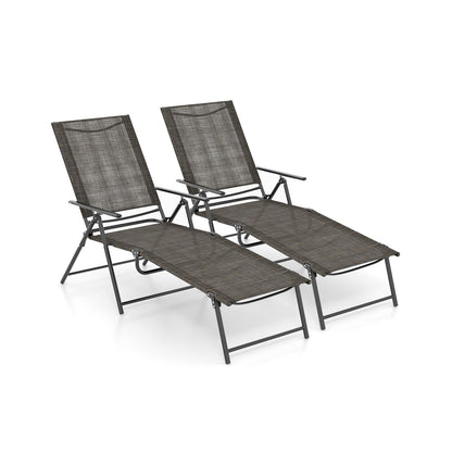 2 Piece Patio Folding Chaise Lounge Chairs Recliner with 6-Level Backrest-Black