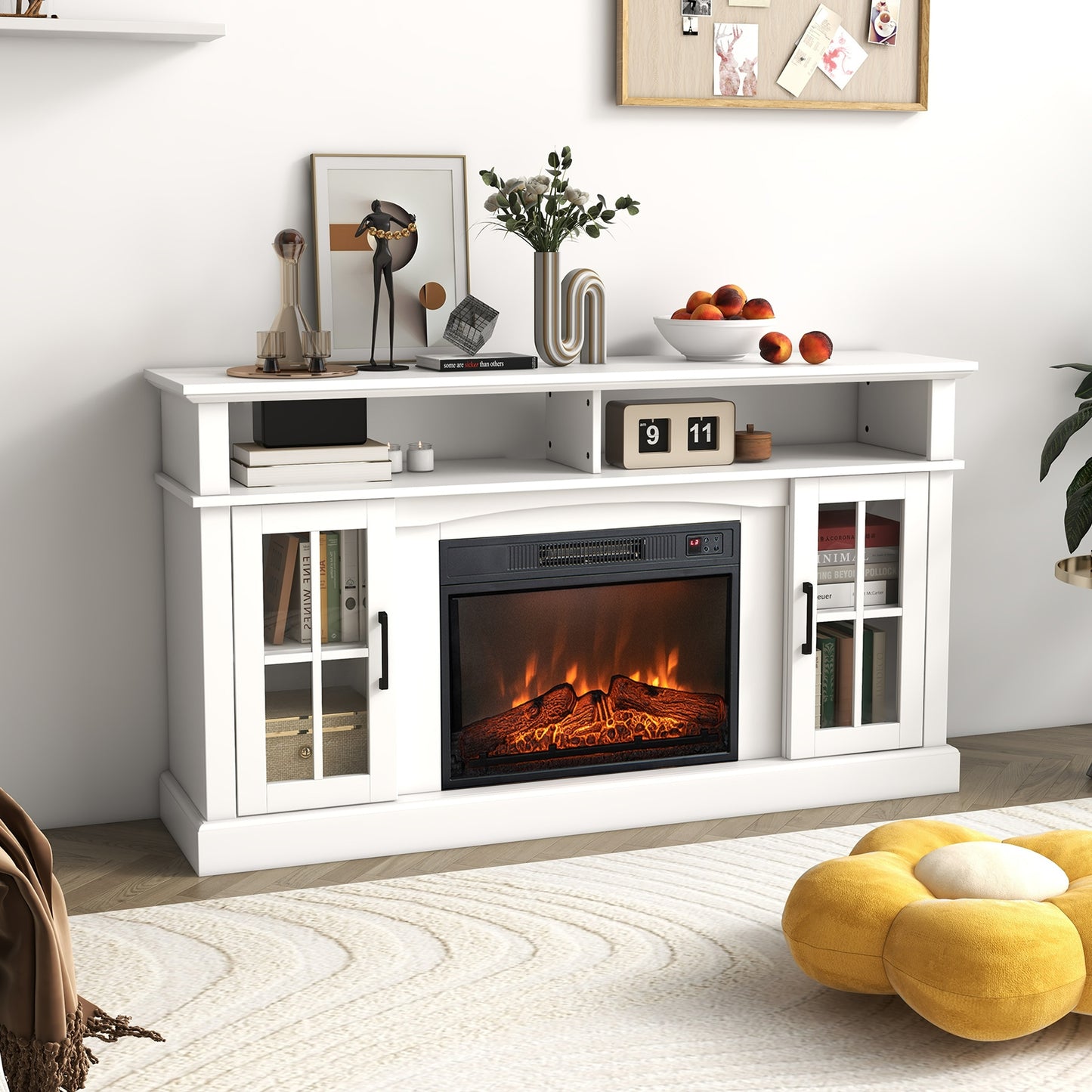 Fireplace TV Stand with 1400W Electric Fireplace-Black