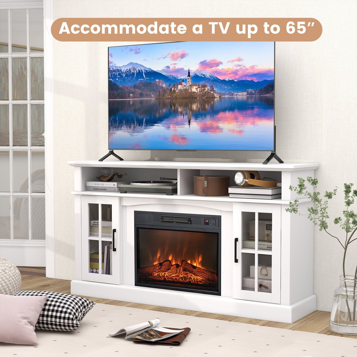 Fireplace TV Stand with 1400W Electric Fireplace-Black