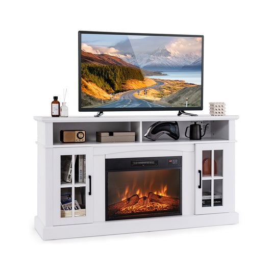 Fireplace TV Stand for TVs Up to 65 Inch with Side Cabinets and Remote Control-White