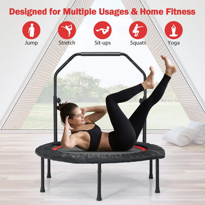 40 Inch Foldable Fitness Rebounder with Resistance Bands Adjustable Home-Blue