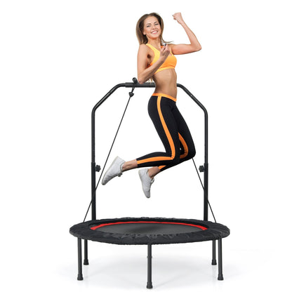 40 Inch Foldable Fitness Rebounder with Resistance Bands Adjustable Home-Blue