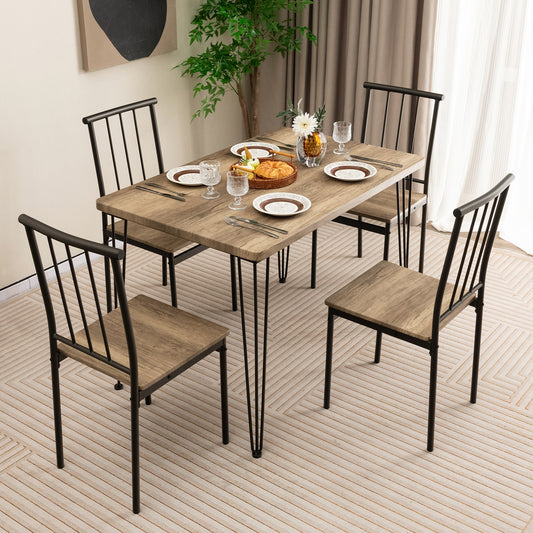 5 Pieces Dining Table Set for 4 with Metal Frame for Home Restaurant-Natural