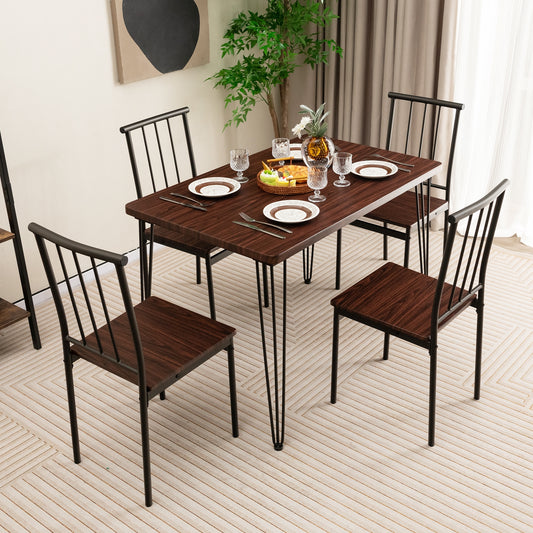 5 Pieces Dining Table Set for 4 with Metal Frame for Home Restaurant-Walnut