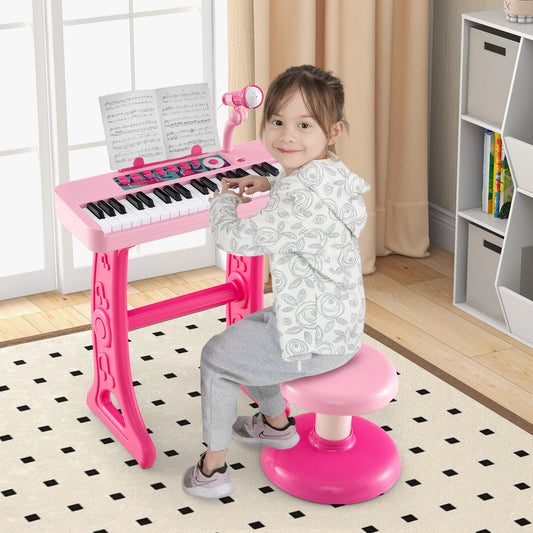 Kids Piano Keyboard 37-Key Kids Toy Keyboard Piano with Microphone for 3+ Kids-Pink