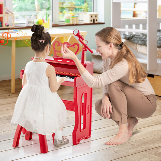 37 Keys Music Piano with Microphone Kids Piano Keyboard with Detachable Music Stand-Red