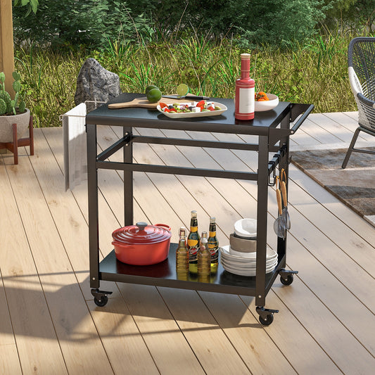 Double-Shelf Movable BBQ Cart with 4 Lockable Wheels