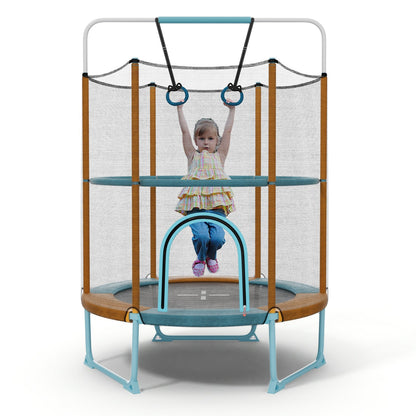 60 Inch Trampoline with Gymnastic Bar and Rings for Kids-Blue