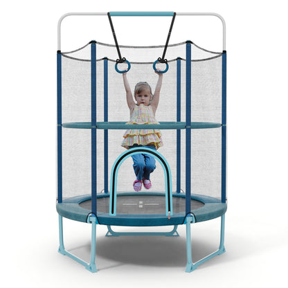60 Inch Trampoline with Gymnastic Bar and Rings for Kids-Blue
