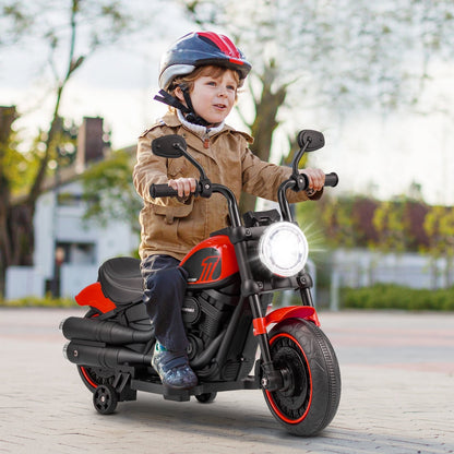 Kids Electric Motorcycle with Training Wheels and LED Headlights-Blue