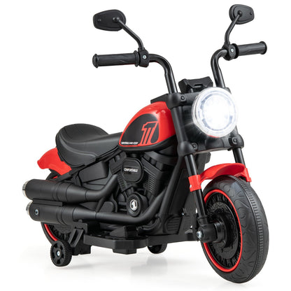 Kids Electric Motorcycle with Training Wheels and LED Headlights-Blue
