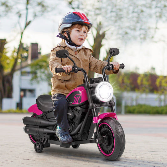 Kids Electric Motorcycle with Training Wheels and LED Headlights-Pink
