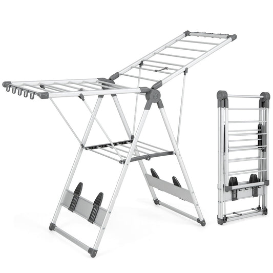 2-Layer Folding Clothes Drying Rack with 5-Level Adjustable Height