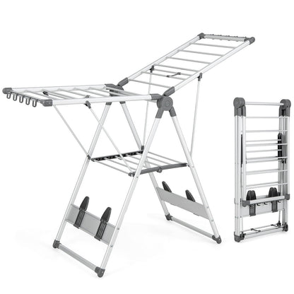 2-Layer Folding Clothes Drying Rack with 5-Level Adjustable Height