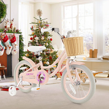 16-Inch Kids Bike with Training Wheels and Adjustable Handlebar Seat-Pink