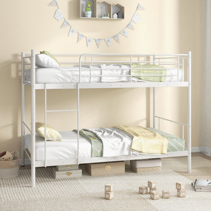 Metal Bunk Bed with Ladder and Full-length Guardrails-Black