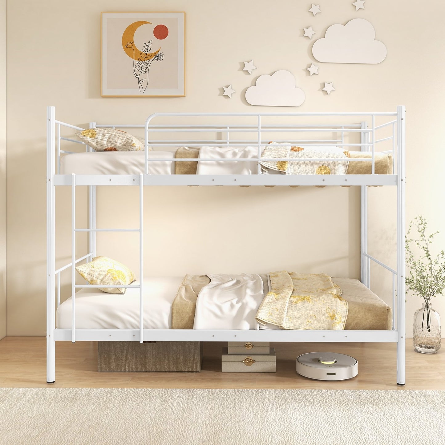 Metal Bunk Bed with Ladder and Full-length Guardrails-Black