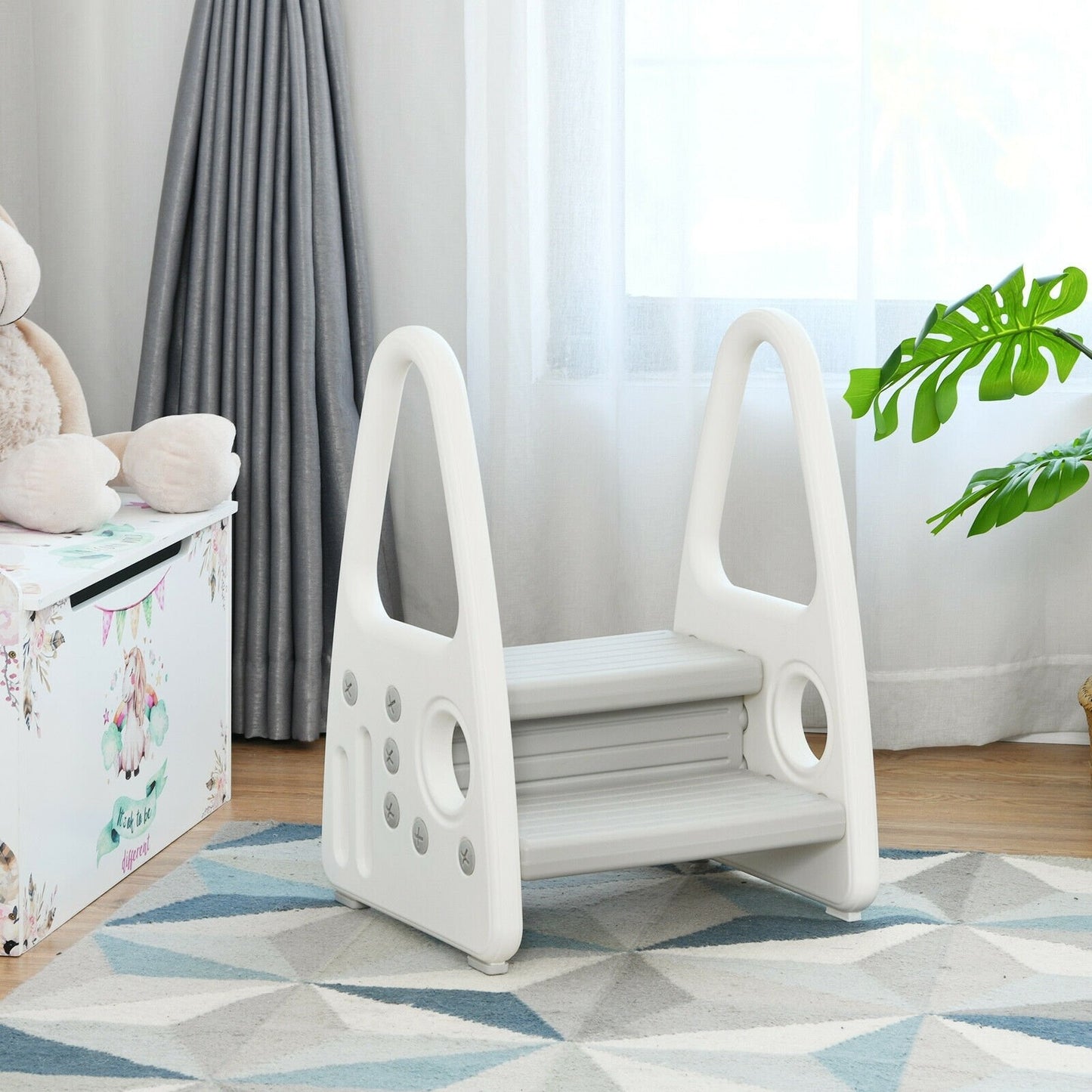 Kids Step Stool Learning Helper with Armrest for Kitchen Toilet Potty Training-Blue