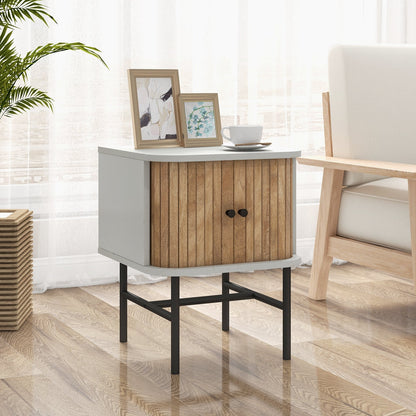 Mid-century Modern Nightstand with Sliding Doors and Storage Cabinet-Black