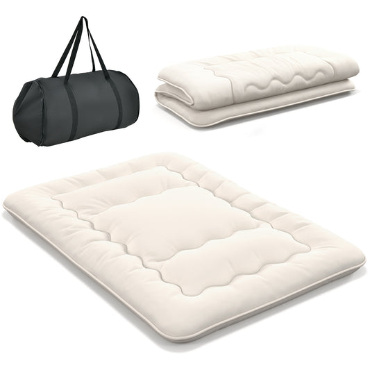 Queen/King/Twin/Full Futon Mattress Floor Sleeping Pad with Washable Cover Beige-Full Size