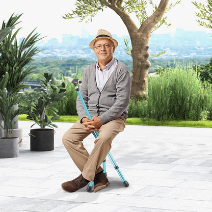 Lightweight Adjustable Folding Cane Seat with Light-Black