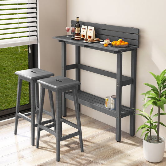 48" Patio Pub Height Table with Storage Shelf and Adjustable Foot Pads-Gray