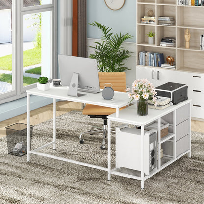 L-shaped Computer Desk with Power Outlet for Working Studying Gaming-Black