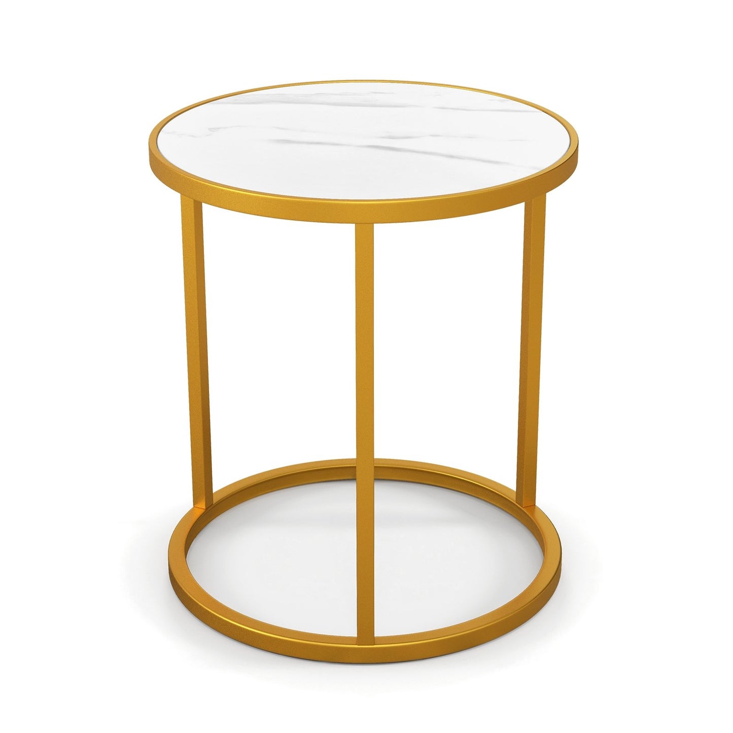 Marble Top Round Side Table 16-Inch End Table with Golden Metal Frame-1 Piece