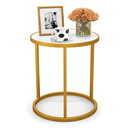 Marble Top Round Side Table 16-Inch End Table with Golden Metal Frame-1 Piece