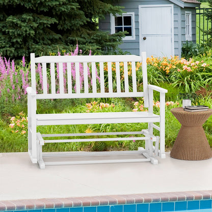 2 Seats Outdoor Glider Bench with Armrests and Slatted Seat-Gray