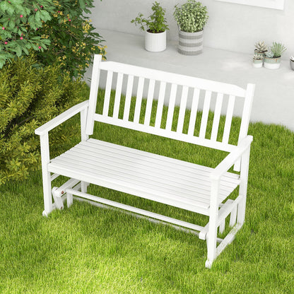 2 Seats Outdoor Glider Bench with Armrests and Slatted Seat-Gray