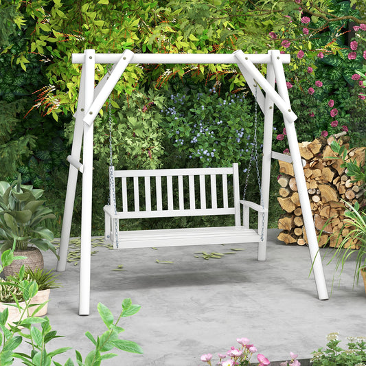 2-Person Wooden Outdoor Porch Swing with 500 lbs Weight Capacity-White